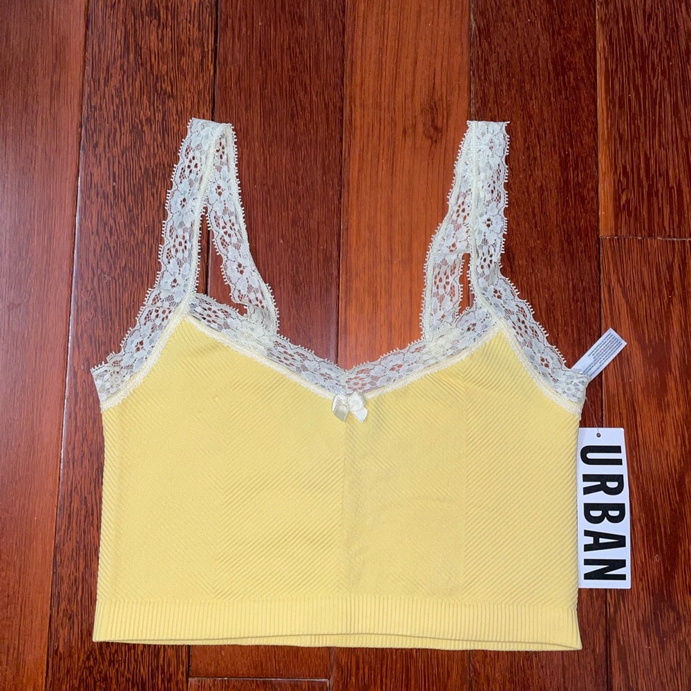 Yellow Lace Trim Crop Top